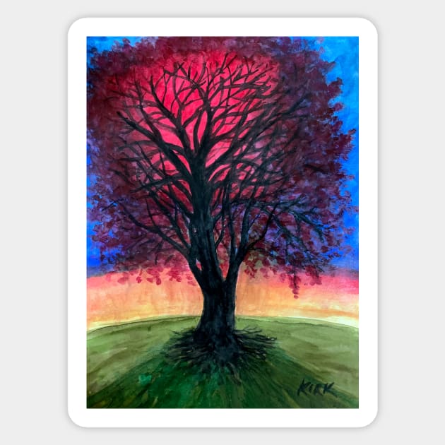 Expressionist Tree in Sunset Sticker by jerrykirk